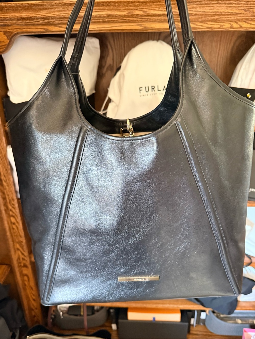 🔥Gorgeous‼️NWT - Authentic Brahmin Iona Black Leather Tote Bag✨✨✨ - Picture 10 of 16